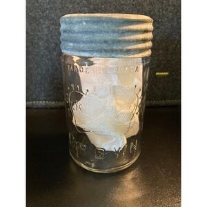 Vtg Crown Mason Jar Made In Canada Original‎ Zinc Lid Embossed Crown Quart Jar